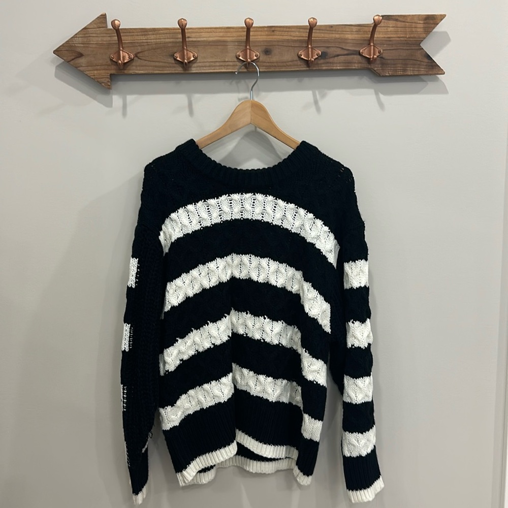 thick knit striped knit sweater / oversized